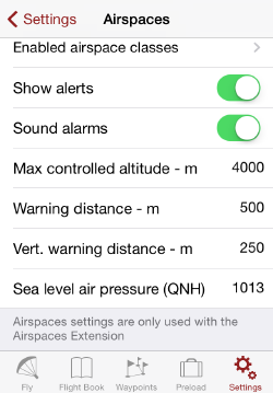 Airspaces Settings